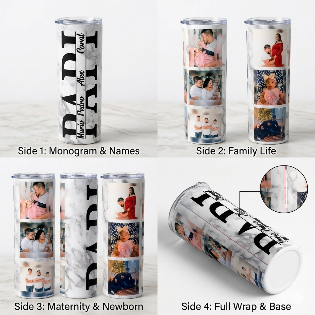 Custom Father’s Day Photo Tumbler – Personalized Names & 6-Photo Collage - Image 2
