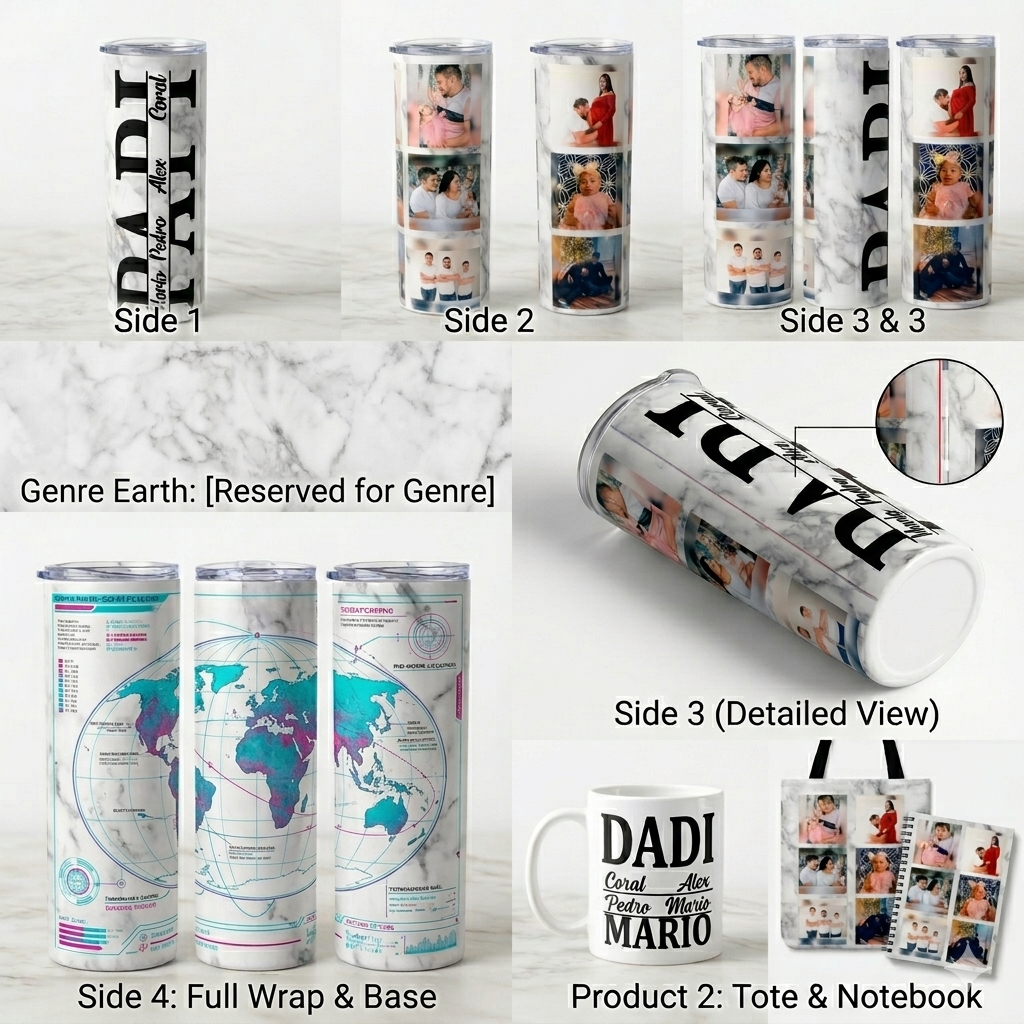 Custom Father’s Day Photo Tumbler – Personalized Names & 6-Photo Collage - Image 3